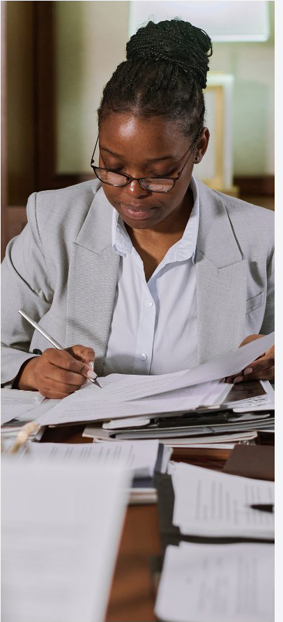 Attorney at Stohb, Bucknor and Durson reviewing legal documents
